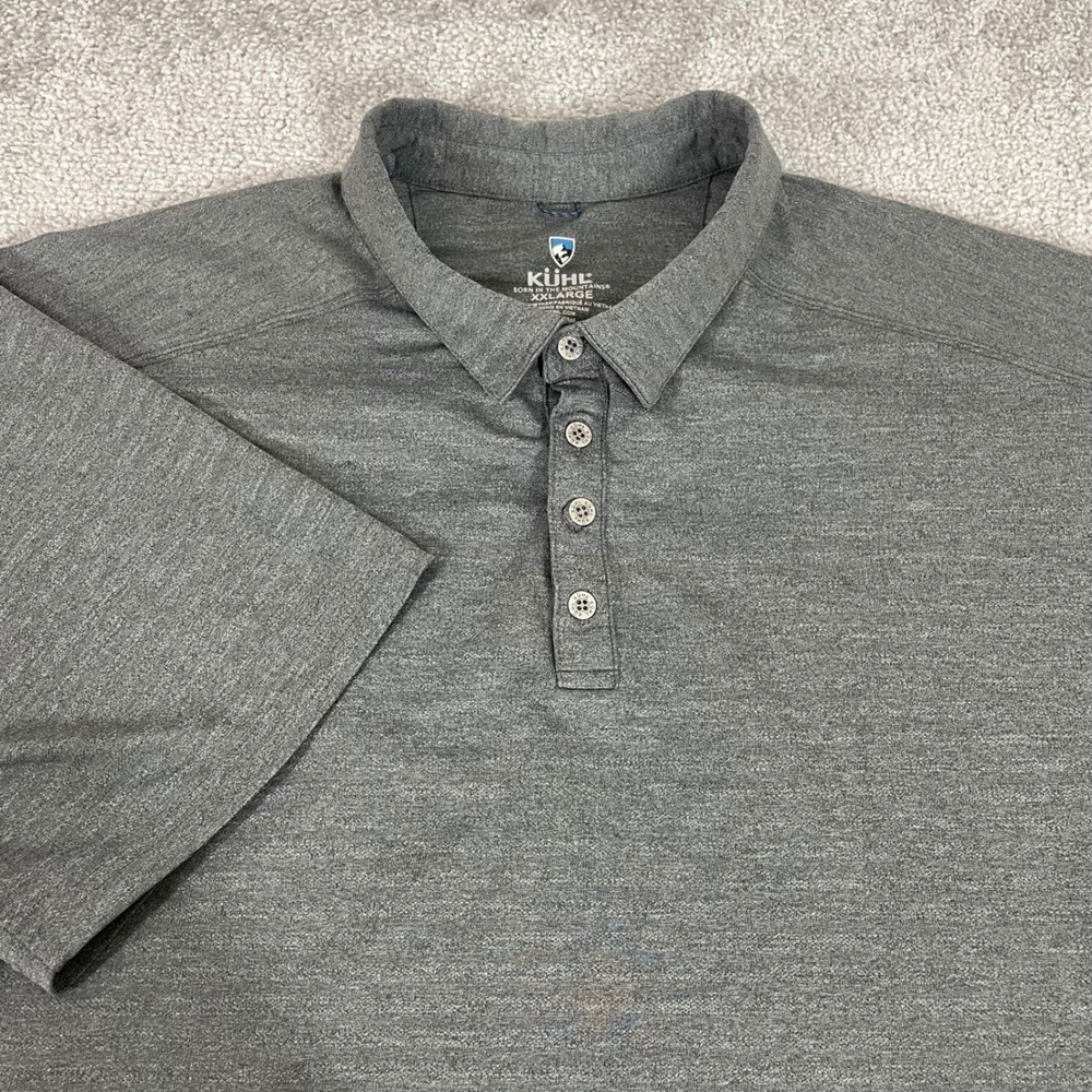Kuhl Polo Shirt Mens XXL Short Sleeve Performance Hiking Travel Gray 2XL